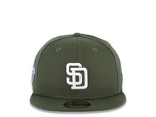 Load image into Gallery viewer, San Diego Padres New Era MLB 59FIFTY 5950 Fitted Cap Hat Olive Green Crown/Visor White Logo 1998 World Series Side Patch Pink UV
