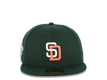 Load image into Gallery viewer, San Diego Padres New Era MLB 59FIFTY 5950 Fitted Cap Hat Dark Green Crown/Visor White/Pink Glow Logo 1998 World Series Side Patch Pink UV
