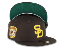 Load image into Gallery viewer, San Diego Padres New Era MLB 59FIFTY 5950 Fitted Cap Hat Brown Crown/Visor Yellow Logo Stadium Side Patch Green UV

