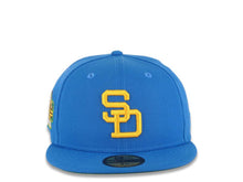 Load image into Gallery viewer, San Diego Padres New Era MLB 59FIFTY 5950 Fitted Cap Hat Cardinal Blue Crown/Visor Yellow Logo Stadium Side Patch Green UV
