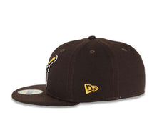 Load image into Gallery viewer, San Diego Padres New Era MLB 59FIFTY 5950 Fitted Cap Hat Dark Brown Crown/Visor Dark Brown/Yellow Swinging Friar Logo Stadium Side Patch Green UV
