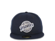 Load image into Gallery viewer, San Diego Padres New Era MLB 59FIFTY 5950 Fitted Cap Hat Navy Blue Crown/Visor Navy Blue/Sky Blue Logo 25th Anniversary Side Patch Sky Blue UV
