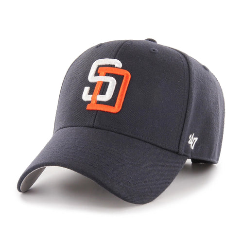 San Diego Padres '47 MLB MVP Adjustable Cap Hat Dark Navy Crown/Visor White/Orange Logo 