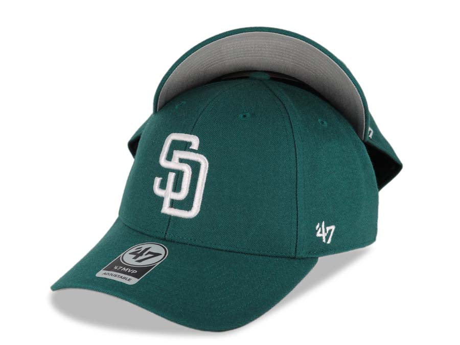 San Diego Padres '47 Brand  MLB MVP Adjustable Cap Hat Dark Green Crown/Visor White Logo Gray UV