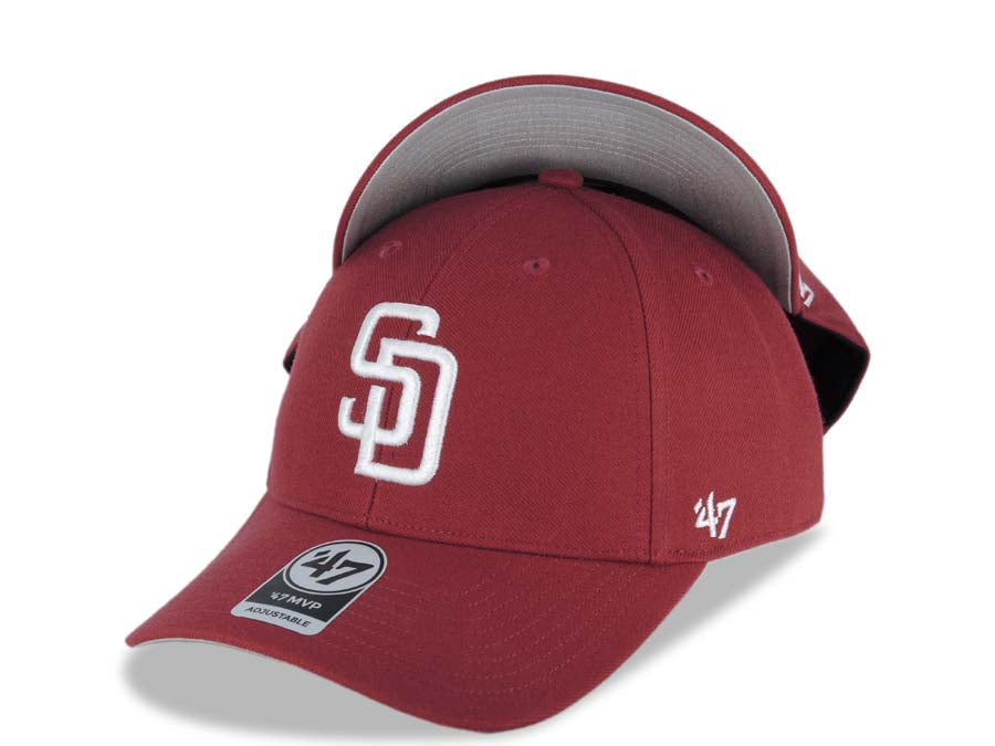 San Diego Padres '47 Brand  MLB MVP Adjustable Cap Hat Cardinal Crown/Visor White Logo Gray UV