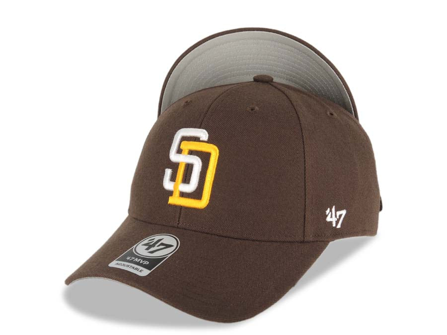 San Diego Padres '47 Brand  MLB MVP Adjustable Cap Hat Brown Crown/Visor White/Yellow Logo Gray UV