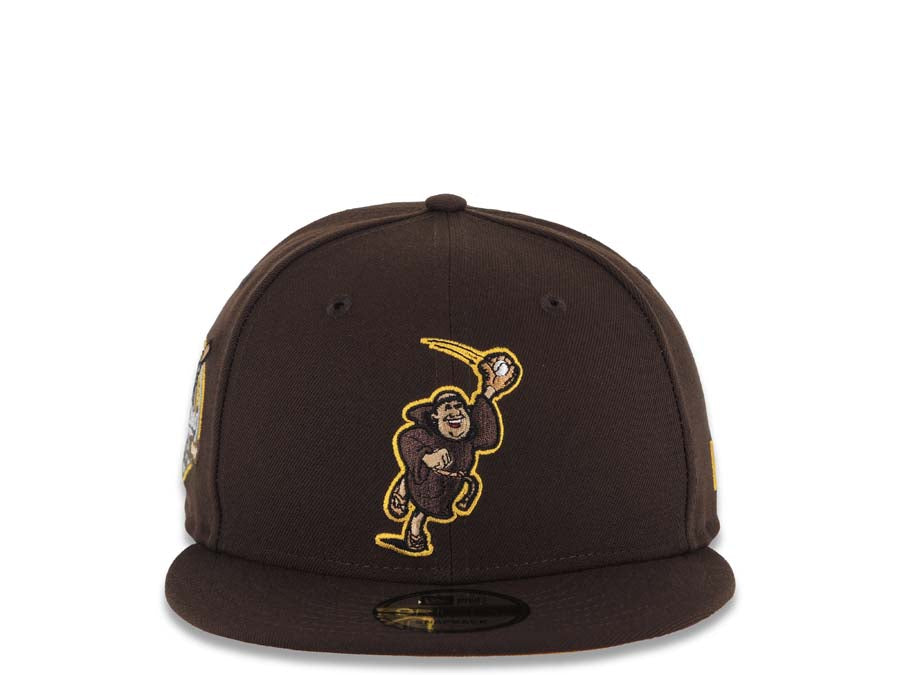 San Diego Padres New Era MLB 9FIFTY 950 Snapback Cap Hat Cream Crown Light Brown Visor Brown/Pink Catching Friar Logo 40th Anniversary Side Patch