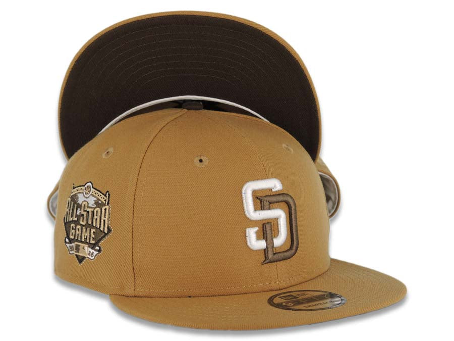 San Diego Padres New Era MLB 9FIFTY 950 Snapback Cap Hat Wheat Crown/Visor White/Brown Logo 2016 All-Star Game Side Patch Black Brown UV