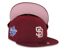 Load image into Gallery viewer, San Diego Padres New Era MLB 59FIFTY 5950 Fitted Cap Hat Cardinal Crown/Visor White Logo 1998 World Series Side Patch Pink UV
