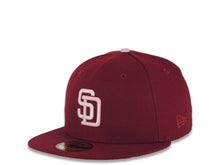 Load image into Gallery viewer, San Diego Padres New Era MLB 59FIFTY 5950 Fitted Cap Hat Cardinal Crown/Visor White/Pink Logo 1998 World Series Side Patch Pink UV
