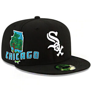 Chicago White Sox New Era MLB 59FIFTY 5950 Fitted Cap Hat Black Crown/Visor White Logo Gray UV (State View)