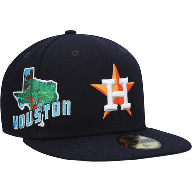 Houston Astros New Era MLB 59FIFTY 5950 Fitted Cap Hat Navy Blue Crown/Visor Team Color Logo Gray UV (State View)