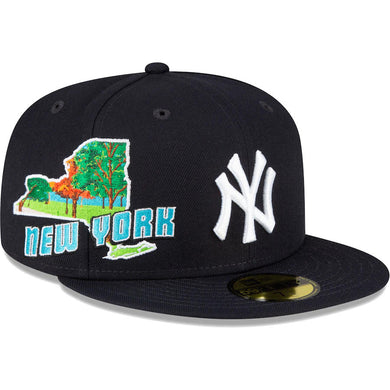 New York Yankees New Era MLB 59FIFTY 5950 Fitted Cap Hat Navy Crown/Visor White Logo Gray UV (State View)