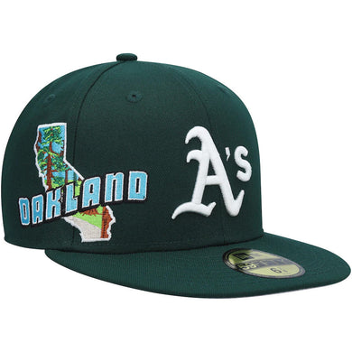 Oakland Athletics New Era MLB 59FIFTY 5950 Fitted Cap Hat Dark Green Crown/Visor White Logo Gray UV (State View)