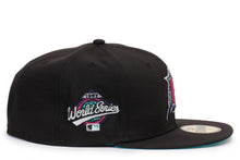 Load image into Gallery viewer, Miami Marlins New Era MLB 59FIFTY 5950 Fitted Cap Hat Black Crown/Visor Pink/Purple Cooperstown Logo 1997 World Series side Patch (Polar Lights) 
