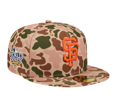 San Francisco Giants New Era MLB 59FIFTY 5950 Fitted Cap Hat Duck Camo Crown/Visor Team Color Logo 2010 World Series Side Patch Orange UV