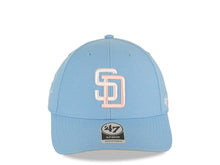 Load image into Gallery viewer, San Diego Padres &#39;47 Brand  MLB MVP Adjustable Cap Hat Sky Blue Crown/Visor White/Pink Logo 1992 All-Star Game Side Patch Pink UV
