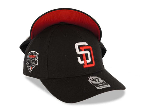 San Diego Padres '47 Brand  MLB MVP Adjustable Cap Hat Black Crown/Visor White/Red Logo 1992 All-Star Game Side Patch Red UV