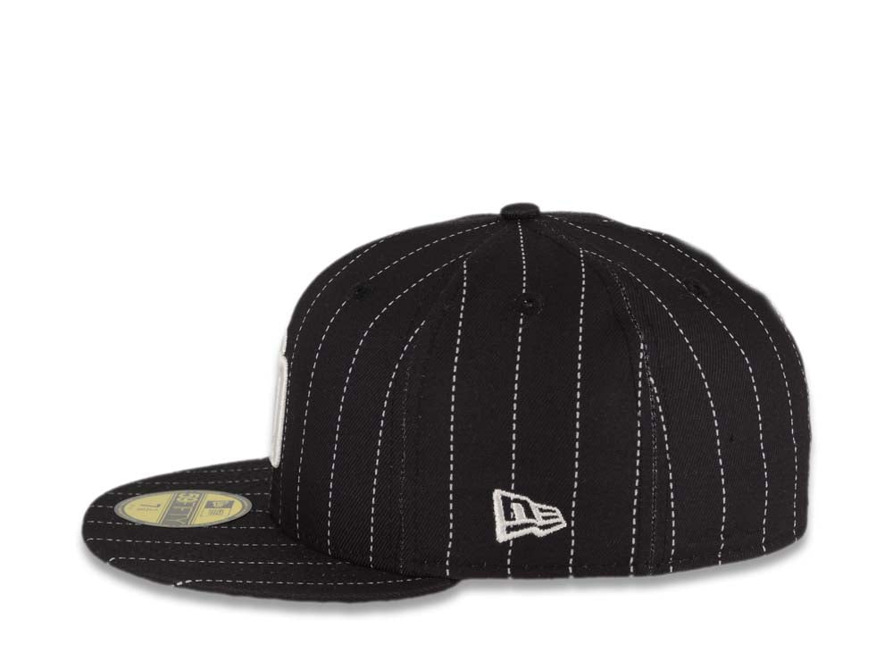 San Diego Padres New Era MLB 59FIFTY 5950 Fitted Cap Hat Black/White  Pinstripe Crown/Visor White Logo 40th Anniversary Side Patch Gray UV