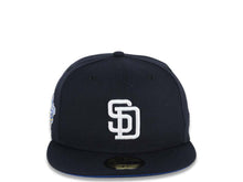 Load image into Gallery viewer, San Diego Padres New Era MLB 59FIFTY 5950 Fitted Cap Hat Navy Blue Crown/Visor White Logo 1998 World Series Side Patch Blue Azure UV
