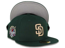 Load image into Gallery viewer, San Diego Padres New Era MLB 59FIFTY 5950 Fitted Cap Hat Dark Green Crown/Visor Khaki Logo 40th Anniversary Side Patch Gray UV
