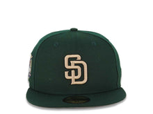 Load image into Gallery viewer, San Diego Padres New Era MLB 59FIFTY 5950 Fitted Cap Hat Dark Green Crown/Visor Khaki Logo 40th Anniversary Side Patch Gray UV
