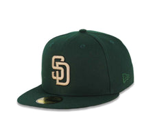 Load image into Gallery viewer, San Diego Padres New Era MLB 59FIFTY 5950 Fitted Cap Hat Dark Green Crown/Visor Khaki Logo 40th Anniversary Side Patch Gray UV
