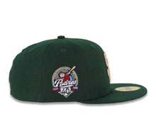 Load image into Gallery viewer, San Diego Padres New Era MLB 59FIFTY 5950 Fitted Cap Hat Dark Green Crown/Visor Khaki Logo 40th Anniversary Side Patch Gray UV
