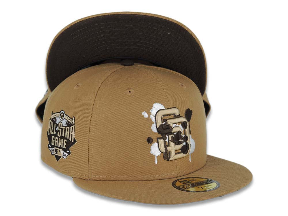 San Diego Padres New Era MLB 59FIFTY 5950 Fitted Cap Hat Wheat Crown/Visor Wheat/Brown/White Logo 2016 All-Star Game Side Patch Brown UV