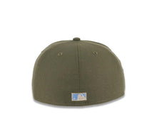 Load image into Gallery viewer, San Diego Padres New Era MLB 59FIFTY 5950 Fitted Cap Hat Olive Green Crown/Visor Sky Blue Logo Go Padres Side Patch Sky Blue UV
