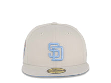 Load image into Gallery viewer, San Diego Padres New Era MLB 59FIFTY 5950 Fitted Cap Hat Stone Crown/Visor Sky Blue Logo 1969 Go Padres Established Side Patch Sky Blue Visor
