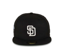 Load image into Gallery viewer, San Diego Padres New Era MLB 59FIFTY 5950 Fitted Cap Hat Black Crown/Visor White Logo 1998 World Series Side Patch Green UV
