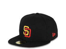 Load image into Gallery viewer, San Diego Padres New Era MLB 59FIFTY 5950 Fitted Cap Hat Black Crown/Visor Yellow/Red Logo 1992 All-Star Game Side Patch Yellow UV
