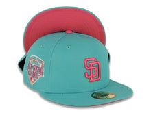Load image into Gallery viewer, San Diego Padres New Era MLB 59FIFTY 5950 Fitted Cap Hat Teal Crown/Visor Magenta Logo 1992 All-Star Game Side Patch Magenta UV
