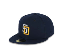 Load image into Gallery viewer, San Diego Padres New Era MLB 59FIFTY 5950 Fitted Cap Hat Navy Blue Crown/Visor White/Yellow Logo 25th Anniversary Side Patch Yellow UV
