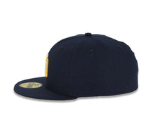 Load image into Gallery viewer, San Diego Padres New Era MLB 59FIFTY 5950 Fitted Cap Hat Navy Blue Crown/Visor White/Yellow Logo 25th Anniversary Side Patch Yellow UV
