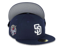 Load image into Gallery viewer, San Diego Padres New Era MLB 59FIFTY 5950 Fitted Cap Hat Light Navy Blue Crown/Visor White Logo 40th Anniversary Side Patch Gray UV
