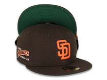 Load image into Gallery viewer, San Diego Padres New Era MLB 59FIFTY 5950 Fitted Cap Hat Brown Crown/Visor Orange Logo 1985 Padres Script Side Patch Green UV
