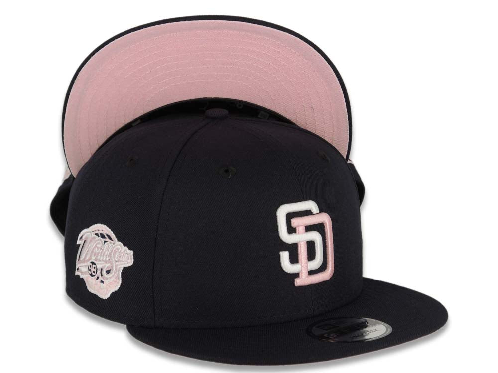 San Diego Padres New Era MLB 9FIFTY 950 Snapback Cap Hat Navy Blue Crown/Visor White/Pink Logo 1992 All-Star Game Side Patch Pink UV