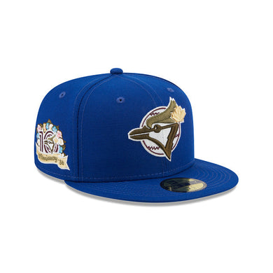 Toronto Blue Jays New Era MLB 59FIFTY 5950 Fitted Cap Hat Royal Blue Crown/Visor Olive Green Logo 10th Anniversary Side Patch (Botanical)