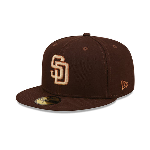 San Diego Padres New Era MLB 59FIFTY 5950 Fitted Cap Hat Brown Crown/Visor Khaki/Metallic Brown Logo (Mono Camo)