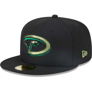 Arizona Diamondbacks New Era MLB 59FIFTY 5950 Fitted Cap Hat Black Crown/Visor Metallic Green Snake Cooperstown Logo (Metallic Pop)