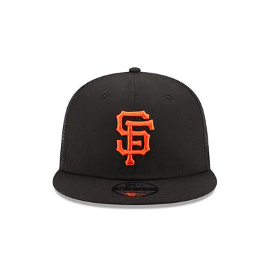 San Francisco Giants New Era MLB 9FIFTY 950 Trucker Mesh Snapback Cap Hat Black Crown/Visor Orange Logo