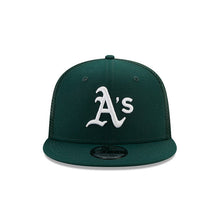 Load image into Gallery viewer, Oakland A&#39;s Athletics New Era MLB 9FIFTY 950 Trucker Mesh Snapback Cap Hat Dark Green Crown/Visor White Logo
