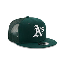 Load image into Gallery viewer, Oakland A&#39;s Athletics New Era MLB 9FIFTY 950 Trucker Mesh Snapback Cap Hat Dark Green Crown/Visor White Logo
