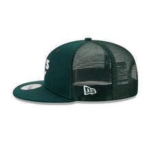 Load image into Gallery viewer, Oakland A&#39;s Athletics New Era MLB 9FIFTY 950 Trucker Mesh Snapback Cap Hat Dark Green Crown/Visor White Logo
