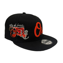 Load image into Gallery viewer, Baltimore Orioles New Era MLB 9FIFTY 950 Snapback Cap Hat Black Crown/Visor Orange Logo (Icon)
