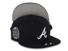 Load image into Gallery viewer, Atlanta Braves New Era MLB 9FIFTY 950 Snapback Cap Hat Navy Blue Crown/Visor White Logo 2021 World Series Side Patch Gray UV
