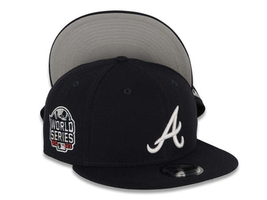 Atlanta Braves New Era MLB 9FIFTY 950 Snapback Cap Hat Navy Blue Crown/Visor White Logo 2021 World Series Side Patch Gray UV