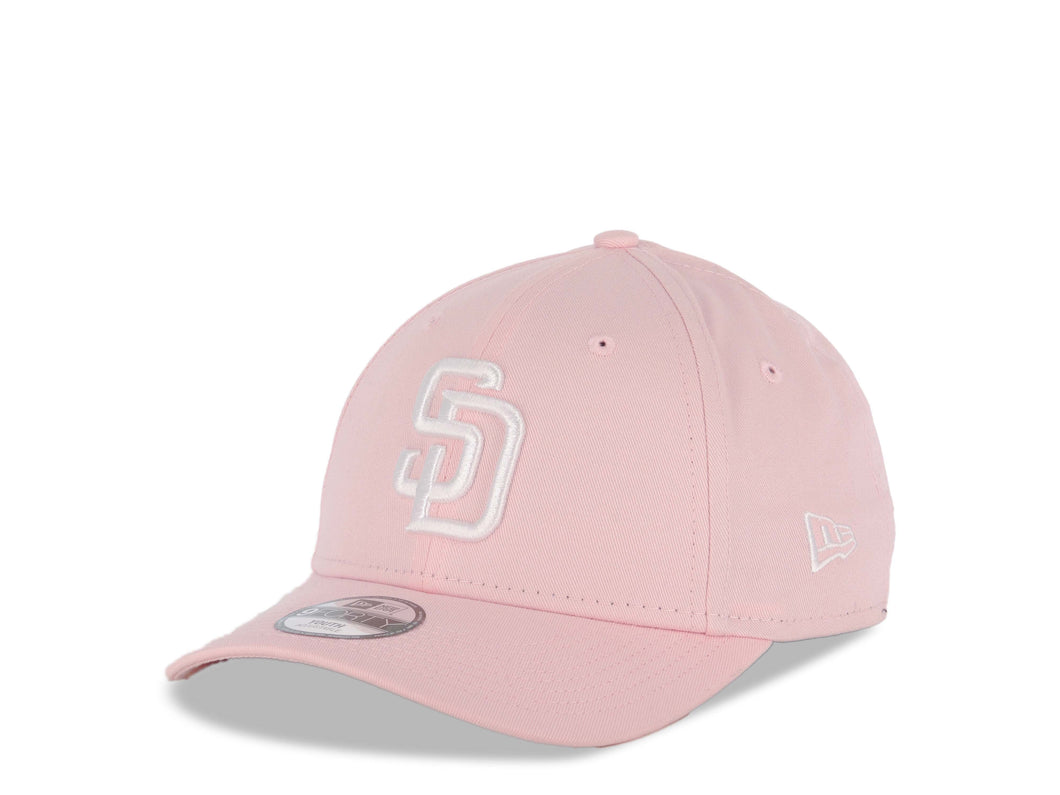 (Youth) San Diego Padres New Era MLB 9FORTY 940 Adjustable Cap Hat Pink Crown/Visor White Logo Pink UV